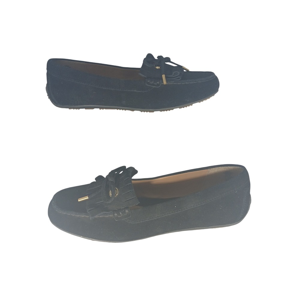 Lands‎ End Black Suede Kiltie Fringe Driving Loafers Womens 8.5 B 383336